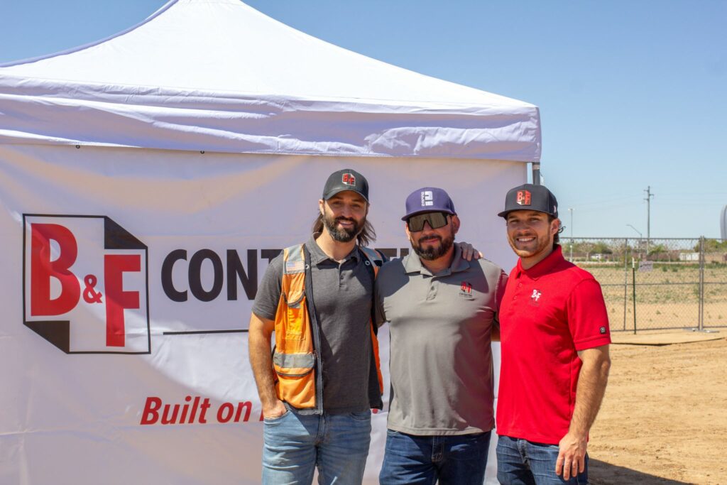 B&F employees Travis Monk, Alex Torres, and Tanner Denning smile to the camera