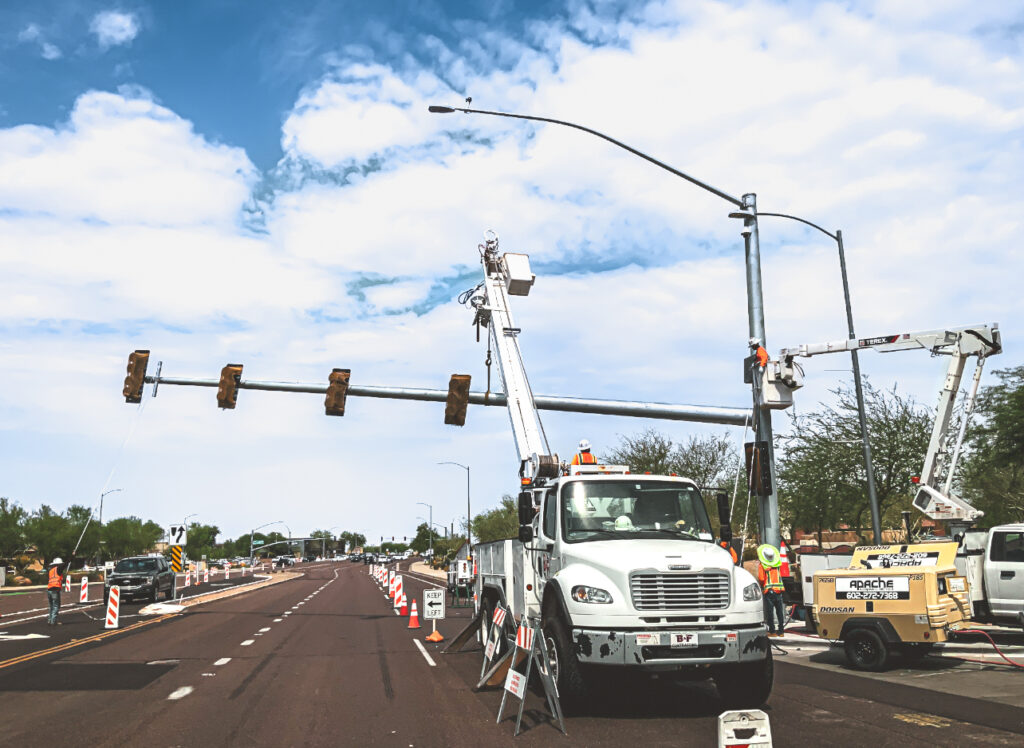 Traffic Signal installation process on road